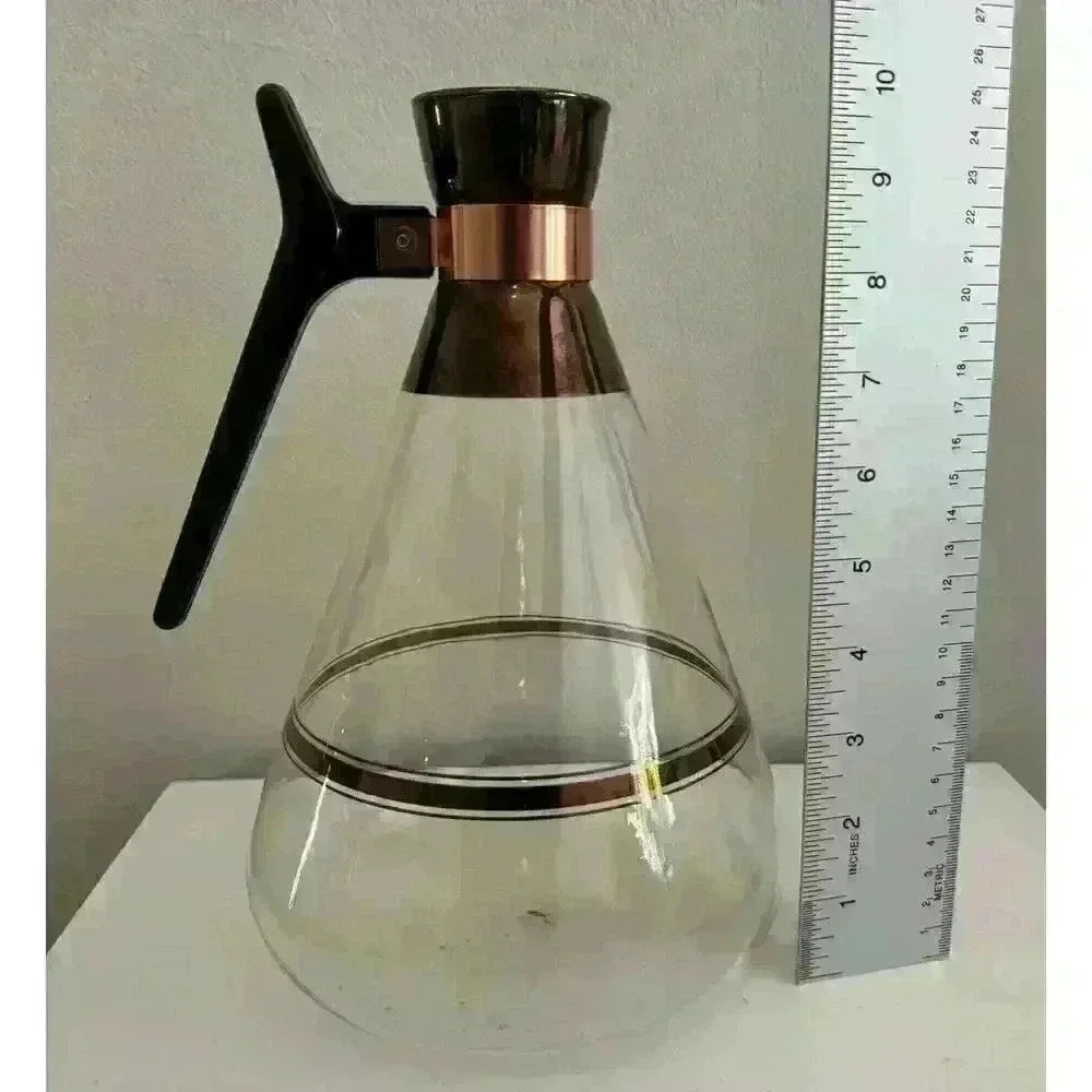 Mid Century Modern Coffee Carafe Vintage MCM Atomic Copper & Glass 10"H No Lid - Picture 6 of 9